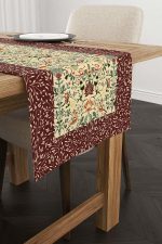 Bordo Motifli Çiçek Kuş Desenli Dijital Baskılı Runner CGH1381-RN