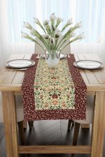 Bordo Motifli Çiçek Kuş Desenli Dijital Baskılı Runner CGH1381-RN - Görsel 2