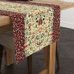 Bordo Motifli Çiçek Kuş Desenli Dijital Baskılı Runner CGH1382-RN