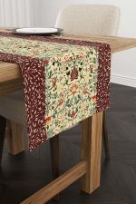 Bordo Motifli Çiçek Kuş Desenli Dijital Baskılı Runner CGH1382-RN