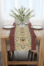 Bordo Motifli Çiçek Kuş Desenli Dijital Baskılı Runner CGH1382-RN - Görsel 2
