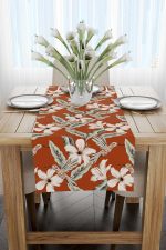 Turuncu Çiçek Kuş Desenli Dijital Baskılı Runner CGH1387-RN - Görsel 2