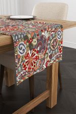Kırmızı Mavi Goblen Motif Desenli Dijital Baskılı Runner CGH1388-RN - Görsel 2