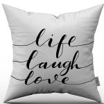 Beyaz Siyah Life Laugh Love Yazılı Dekoratif Kırent Kılıfı - CGH282