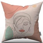 Pembe Yeşil Soyut Modern Kadın Figür Desenli Dekoratif Kırent Kılıfı - CGH286