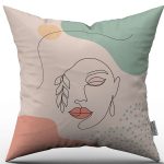 Pembe Yeşil Soyut Modern Kadın Figür Desenli Dekoratif Kırent Kılıfı - CGH287