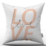 Beyaz Pembe Modern Live Love Dijital Baskılı Kırlent Kılıfı - CGH329