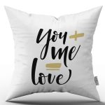 Beyaz Siyah Modern You Me Love Dijital Baskılı Kırlent Kılıfı - CGH330