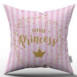 Pembe Kız Bebek Princess Dijital Baskılı Kırlent Kılıfı - CGH333