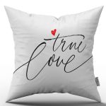 Beyaz Siyah ModernTrue Love Dijital Baskılı Kırlent Kılıfı - CGH334