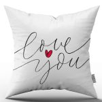 Beyaz Siyah Love You Dijital Baskılı Kırlent Kılıfı - CGH336