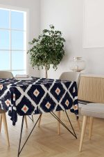 Beyaz Lacivert Modern Baklava Desenli Masaörtüsü CGH340-MS - Görsel 2