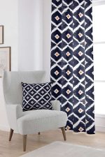 Beyaz Lacivert Modern Baklava Desenli Dijital Baskılı Perde CGH340-PR