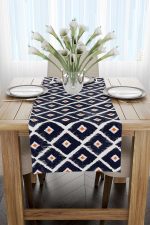 Beyaz Lacivert Modern Baklava Desenli Runner - CGH340-RN - Görsel 2