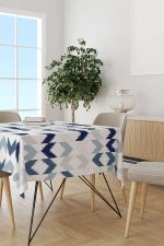 Beyaz Mavi Modern Geometrik Desenli Masaörtüsü CGH341-MS - Görsel 2