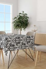 Siyah Beyaz Etnik Damask Desenli Masaörtüsü CGH343-MS - Görsel 2