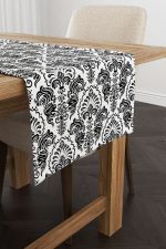 Siyah Beyaz Etnik Damask Desenli Runner - CGH343-RN