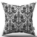 Siyah Beyaz Etnik Damask Desenli Kırlent Yastık Kılıfı - CGH343