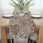 Kahverengi Beyaz Leopar ve Zebra Desenli Dijital Baskı Runner - CGH346-RN