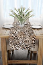 Kahverengi Beyaz Leopar ve Zebra Desenli Dijital Baskı Runner - CGH346-RN