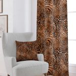 Kahverengi Turuncu Zebra Leopar Desenli Dijital Baskılı Perde CGH350-PR