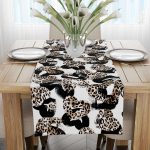Kahverengi Beyaz Leopar Desenli Dijital Baskı Runner - CGH353-RN