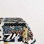 Kahverengi Mavi Modern Leopar Desenli Dijital Baskılı Masaörtüsü CGH354-MS