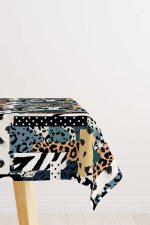 Kahverengi Mavi Modern Leopar Desenli Dijital Baskılı Masaörtüsü CGH354-MS