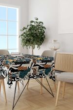 Kahverengi Mavi Modern Leopar Desenli Dijital Baskılı Masaörtüsü CGH354-MS - Görsel 2