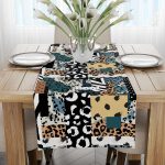 Kahverengi Mavi Modern Leopar Desenli Dijital Baskı Runner - CGH354-RN