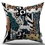 Kahverengi Mavi Modern Leopar Desenli Dijital Baskı Kırlent Yastık Kılıfı - CGH354