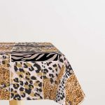 Kahverengi Pembe Zebra Leopar Desenli Dijital Baskılı Masaörtüsü CGH359-MS