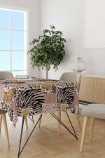 Kahverengi Pembe Zebra Leopar Desenli Dijital Baskılı Masaörtüsü CGH359-MS - Görsel 2