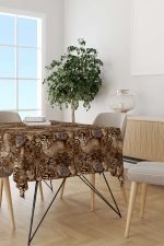 Kahverengi Beyaz Yılan Leopar Zebra Desenli Dijital Baskılı Masaörtüsü CGH369-MS - Görsel 2