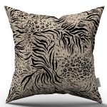 Siyah Bej Leopar Zebra Desenli Dijital Baskı Kırlent Yastık Kılıfı - CGH384