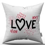 Beyaz Siyah Love Yazılı Modern Dijital Baskı Kırlent Yastık Kılıfı - CGH392