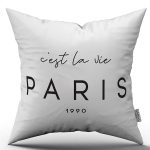 Beyaz Siyah Paris Yazılı Modern Dijital Baskı Kırlent Yastık Kılıfı - CGH394