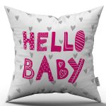 Beyaz Pembe Hello Baby Yazılı Dijital Baskı Kırlent Yastık Kılıfı - CGH398