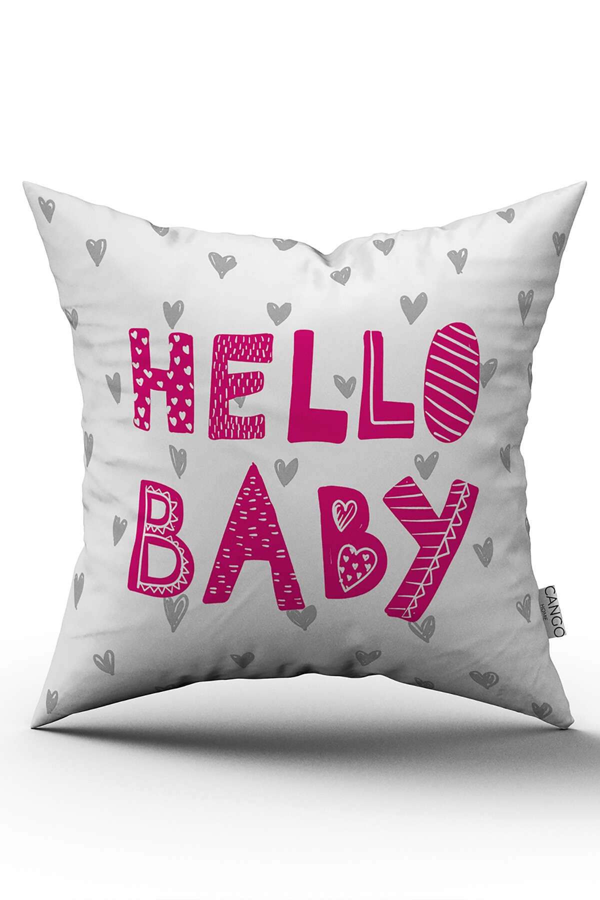 CGH398_01 Beyaz Pembe Hello Baby Yazılı Dijital Baskı Kırlent Yastık Kılıfı - CGH398 - Görsel 1