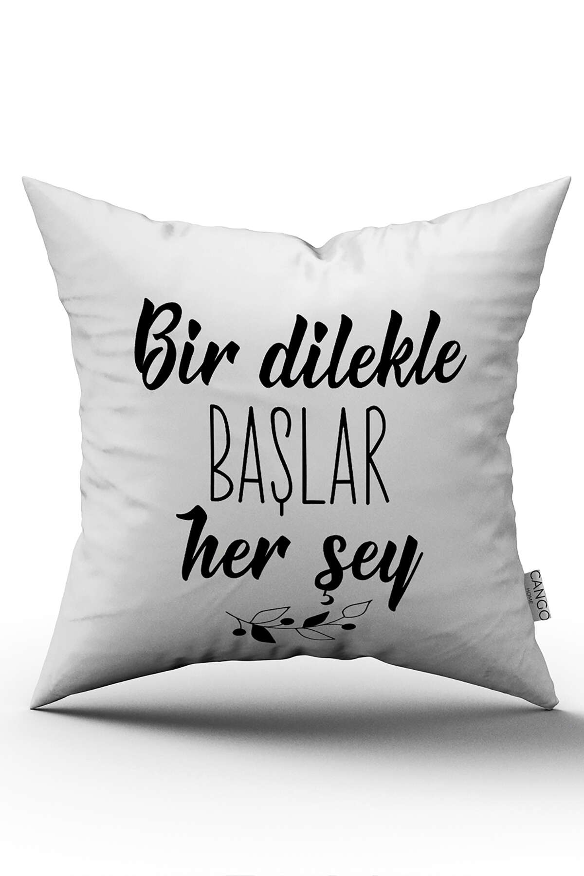 CGH400_01 Siyah Beyaz Bir Dilekle Başlar Herşey Yazılı Modern Dijital Baskı Kırlent Yastık Kılıfı - CGH400 - Görsel 1