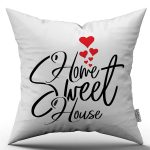 Beyaz Siyah Home Sweet Home Yazılı Dijital Baskı Kırlent Yastık Kılıfı - CGH405