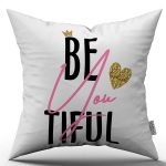 Beyaz Pembe Beautiful Yazılı Dijital Baskı Kırlent Yastık Kılıfı - CGH406