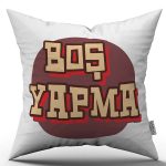 Beyaz Sarı Boş Yapma Yazılı Dijital Baskı Kırlent Yastık Kılıfı - CGH408