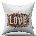 Beyaz Siyah Leoparlı Love Yazılı Dijital Baskı Kırlent Yastık Kılıfı - CGH417