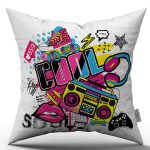 Beyaz Çok Renkli Popart Desenli Dijital Baskı Kırlent Yastık Kılıfı - CGH420