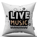 Beyaz Siyah Live Music Yazılı Dijital Baskı Kırlent Yastık Kılıfı - CGH422