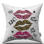 Beyaz Pembe Modern Leopar Desenli Dijital Baskı Kırlent Yastık Kılıfı - CGH426