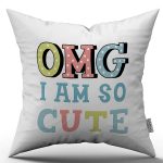 Beyaz Mavi I Am So Cute Yazılı Dijital Baskı Kırlent Yastık Kılıfı - CGH429