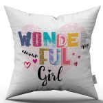 Beyaz Çok Renkli Wonderful Girl Yazılı Dijital Baskı Kırlent Yastık Kılıfı - CGH430