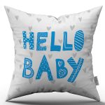 Beyaz Mavi Hello Baby Yazılı Dijital Baskı Kırlent Yastık Kılıfı - CGH434